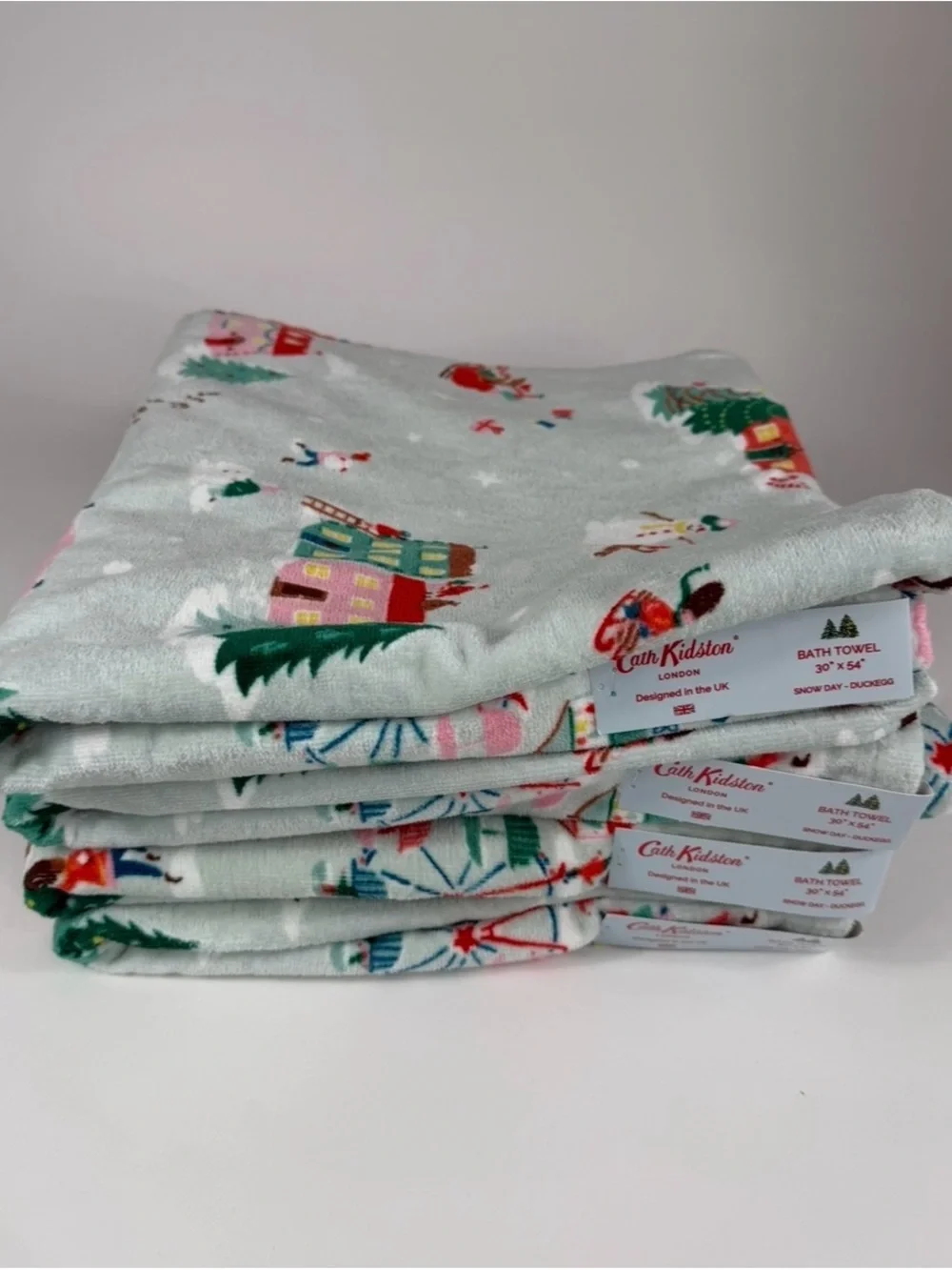 6 PC Cath Kidston Snowy Day Duckegg 4 Bath 2 Hand Towels Christmas Vintage Sceen